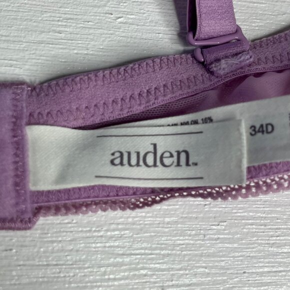Auden Plunge Coverage Push-Up Bra Padded Lace Lilac Purple Size 34D - Picture 7 of 9
